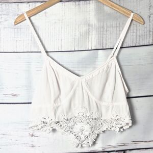 Free People Intimately Womens Top L Pale Pink Lace Trim Crop Adjustable Straps